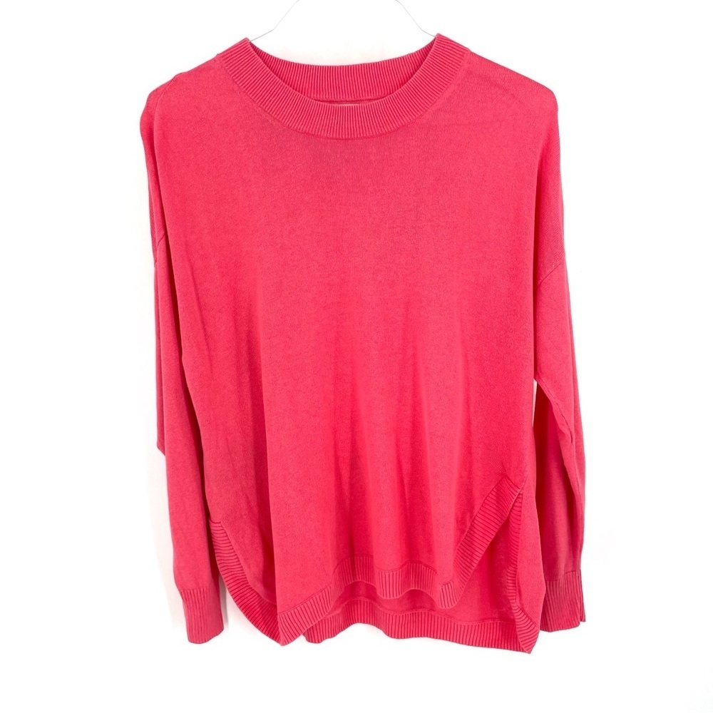 J. Crew Linen-blend curved-hem Crewneck Sweater Top - Picture 2 of 7